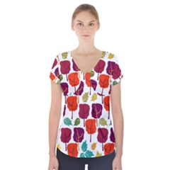 Tree Pattern Background Short Sleeve Front Detail Top