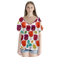 Tree Pattern Background Flutter Sleeve Top