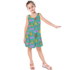 Meow Cat Pattern Kids  Sleeveless Dress