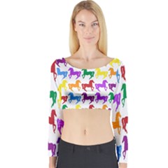 Colorful Horse Background Wallpaper Long Sleeve Crop Top by Amaryn4rt