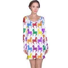 Colorful Horse Background Wallpaper Long Sleeve Nightdress