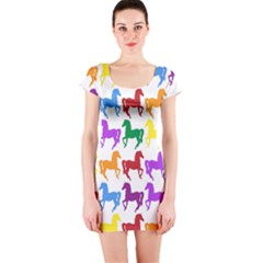 Colorful Horse Background Wallpaper Short Sleeve Bodycon Dress by Amaryn4rt