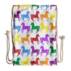 Colorful Horse Background Wallpaper Drawstring Bag (large) by Amaryn4rt