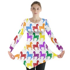 Colorful Horse Background Wallpaper Long Sleeve Tunic  by Amaryn4rt