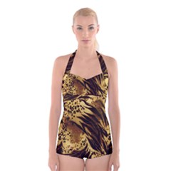 Stripes Tiger Pattern Safari Animal Print Boyleg Halter Swimsuit  by Amaryn4rt