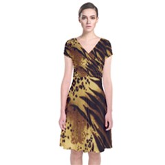 Stripes Tiger Pattern Safari Animal Print Short Sleeve Front Wrap Dress by Amaryn4rt