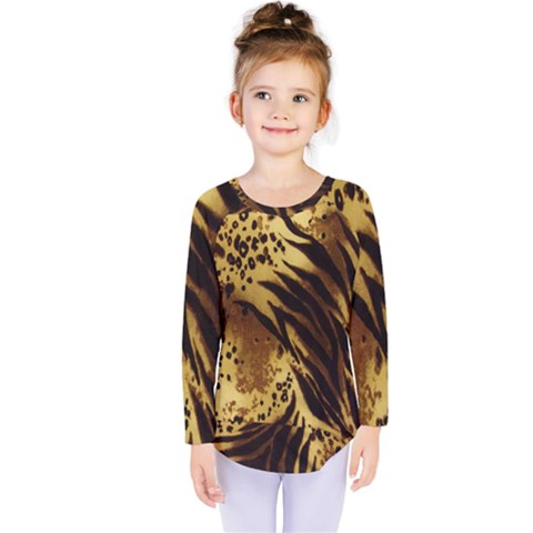 Stripes Tiger Pattern Safari Animal Print Kids  Long Sleeve Tee by Amaryn4rt