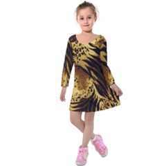 Stripes Tiger Pattern Safari Animal Print Kids  Long Sleeve Velvet Dress