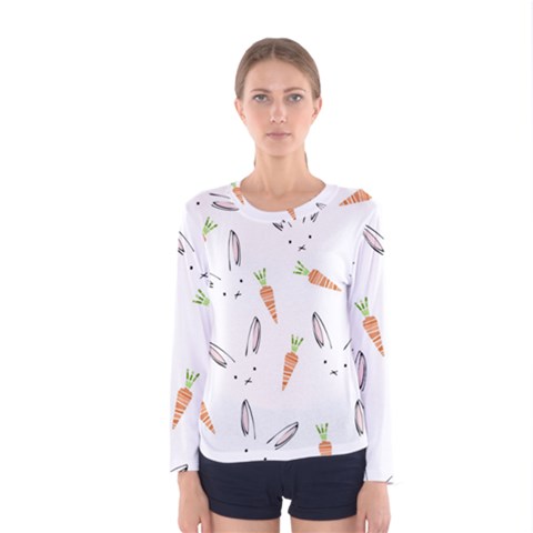 Rabbit Carrot Pattern Weft Step Women s Long Sleeve Tee by Amaryn4rt