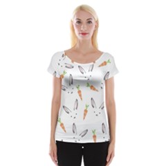 Rabbit Carrot Pattern Weft Step Women s Cap Sleeve Top by Amaryn4rt