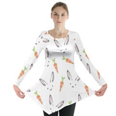 Rabbit Carrot Pattern Weft Step Long Sleeve Tunic 