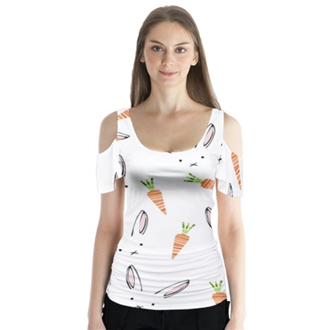 Rabbit Carrot Pattern Weft Step Butterfly Sleeve Cutout Tee  by Amaryn4rt