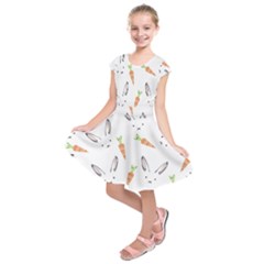 Rabbit Carrot Pattern Weft Step Kids  Short Sleeve Dress