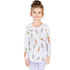 Rabbit Carrot Pattern Weft Step Kids  Long Sleeve Tee