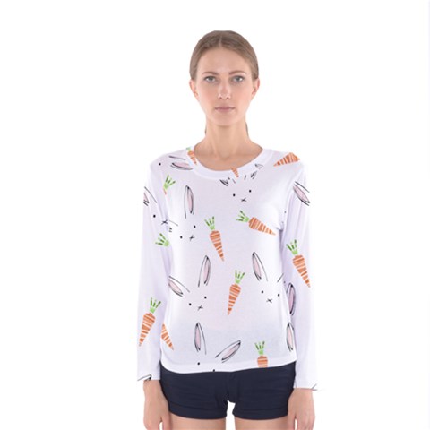 Rabbit Carrot Pattern Weft Step Women s Long Sleeve Tee by Amaryn4rt