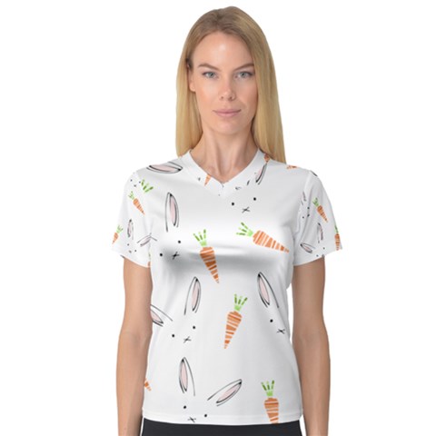 Rabbit Carrot Pattern Weft Step Women s V-neck Sport Mesh Tee by Amaryn4rt