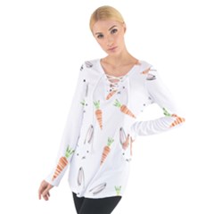 Rabbit Carrot Pattern Weft Step Women s Tie Up Tee by Amaryn4rt