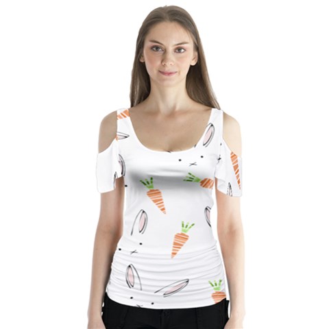 Rabbit Carrot Pattern Weft Step Butterfly Sleeve Cutout Tee  by Amaryn4rt