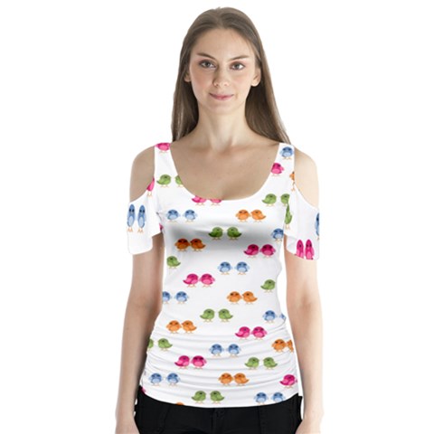 Pattern Birds Cute Design Nature Butterfly Sleeve Cutout Tee  by Amaryn4rt