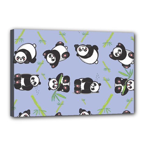 Panda Tile Cute Pattern Blue Canvas 18  X 12  by Amaryn4rt