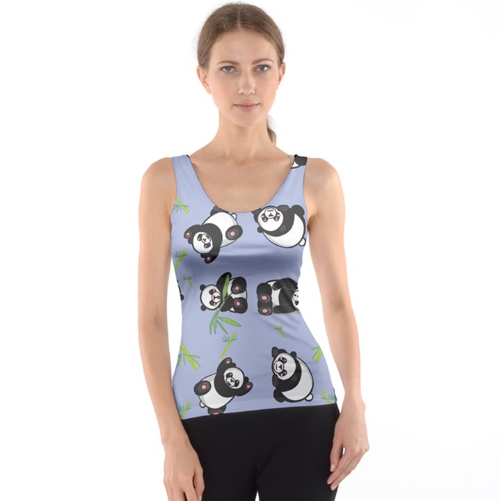 Panda Tile Cute Pattern Blue Tank Top