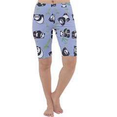 Panda Tile Cute Pattern Blue Cropped Leggings  by Amaryn4rt