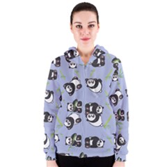 Panda Tile Cute Pattern Blue Women s Zipper Hoodie