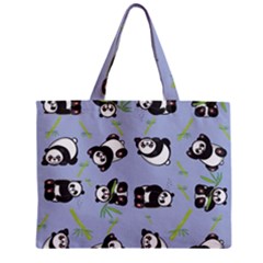 Panda Tile Cute Pattern Blue Zipper Mini Tote Bag