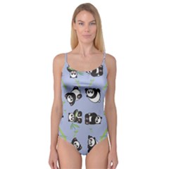 Panda Tile Cute Pattern Blue Camisole Leotard  by Amaryn4rt