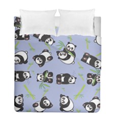 Panda Tile Cute Pattern Blue Duvet Cover Double Side (full/ Double Size)