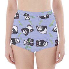 Panda Tile Cute Pattern Blue High-waisted Bikini Bottoms