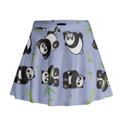 Panda Tile Cute Pattern Blue Mini Flare Skirt