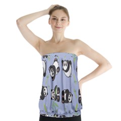 Panda Tile Cute Pattern Blue Strapless Top by Amaryn4rt