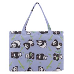 Panda Tile Cute Pattern Blue Medium Zipper Tote Bag