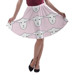 Sheep Wallpaper Pattern Pink A-line Skater Skirt by Amaryn4rt