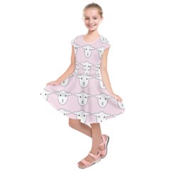 Sheep Wallpaper Pattern Pink Kids  Short Sleeve Dress by Amaryn4rt