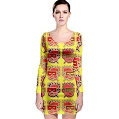 Funny Faces Long Sleeve Bodycon Dress by Amaryn4rt