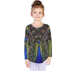 Bird Peacock Display Full Elegant Plumage Kids  Long Sleeve Tee