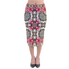 Flowers Fabric Velvet Midi Pencil Skirt