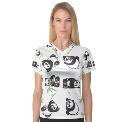 Panda Tile Cute Pattern Women s V-neck Sport Mesh Tee by Amaryn4rt