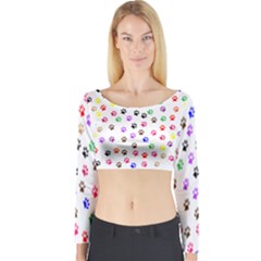 Paw Prints Background Long Sleeve Crop Top by Amaryn4rt