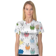 Sheep Cartoon Colorful Women s V-neck Sport Mesh Tee