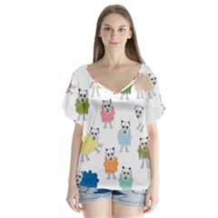 Sheep Cartoon Colorful Flutter Sleeve Top