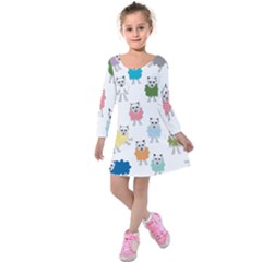 Sheep Cartoon Colorful Kids  Long Sleeve Velvet Dress by Amaryn4rt