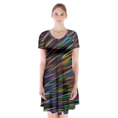 Texture Colorful Abstract Pattern Short Sleeve V-neck Flare Dress