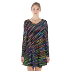 Texture Colorful Abstract Pattern Long Sleeve Velvet V-neck Dress