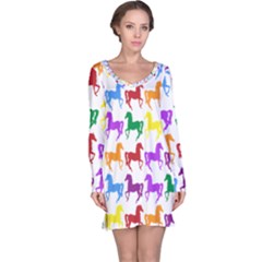 Colorful Horse Background Wallpaper Long Sleeve Nightdress by Amaryn4rt