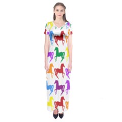 Colorful Horse Background Wallpaper Short Sleeve Maxi Dress by Amaryn4rt