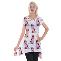 Dog Animal Pattern Short Sleeve Side Drop Tunic