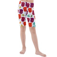 Tree Pattern Background Kids  Mid Length Swim Shorts